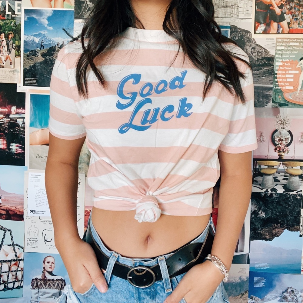 LA Hearts Striped Good Luck Tee